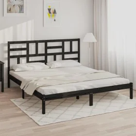 Solid black pine wood bed frame 200x200 cm by vidaXL, Beds and slatted bases - Ref: Foro24-3105974, Price: 156,28 €, Discount: %