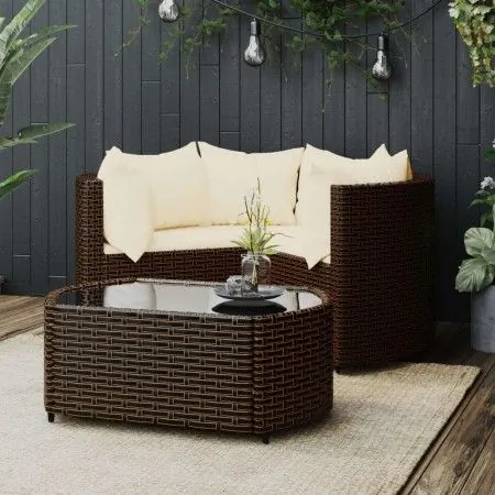 Set muebles de jardín 4 piezas y cojines ratán sintético marrón de vidaXL, Conjuntos de jardín - Ref: Foro24-319760, Precio: ...