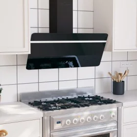 Campana extractora pared acero y vidrio templado negro 90 cm de vidaXL, Extractores - Ref: Foro24-51673, Precio: 230,61 €, De...