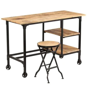 Escritorio y taburete plegable madera maciza mango 115x50x76 cm de vidaXL, Escritorios - Ref: Foro24-245261, Precio: 245,86 €...