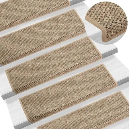Alfombrilla autoadhesiva escalera sisal 15 uds beige 65x21x4 cm de vidaXL, Alfombrillas para escalones - Ref: Foro24-326890, ...