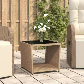 Mesita de ratán sintético beige y superficie de vidrio templado de vidaXL, Mesas de jardín - Ref: Foro24-319561, Precio: 51,7...