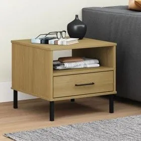 Mesita de noche patas de metal OSLO madera maciza pino marrón de vidaXL, Mesas auxiliares - Ref: Foro24-351030, Precio: 44,20...