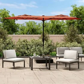 Sombrilla doble con luces LED terracota 316x240 cm de vidaXL, Sombrillas - Ref: Foro24-362974, Precio: 168,66 €, Descuento: %