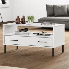 Mesa de centro patas metal OSLO madera maciza blanco 85x50x45cm de vidaXL, Mesas de centro - Ref: Foro24-351035, Precio: 64,4...