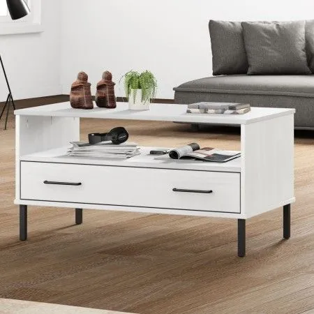 Mesa de centro patas metal OSLO madera maciza blanco 85x50x45cm de vidaXL, Mesas de centro - Ref: Foro24-351035, Precio: 64,4...