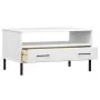 Mesa de centro patas metal OSLO madera maciza blanco 85x50x45cm de vidaXL, Mesas de centro - Ref: Foro24-351035, Precio: 64,4...