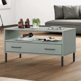 Mesa de centro patas metal OSLO madera maciza gris 85x50x45 cm de vidaXL, Mesas de centro - Ref: Foro24-351034, Precio: 64,38...