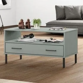 OSLO Couchtisch, Metallbeine, massives graues Holz, 85 x 50 x 45 cm von vidaXL, Couchtisch - Ref: Foro24-351034, Preis: 64,38...