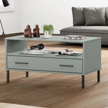 Mesa de centro patas metal OSLO madera maciza gris 85x50x45 cm de vidaXL, Mesas de centro - Ref: Foro24-351034, Precio: 64,38...