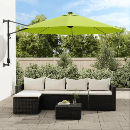 Sombrilla de pared con LED verde manzana 290 cm de vidaXL, Sombrillas - Ref: Foro24-362893, Precio: 119,37 €, Descuento: %