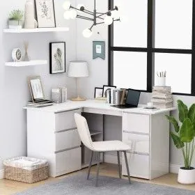 Glossy white plywood corner desk 145x100x76 cm by vidaXL, Desks - Ref: Foro24-801095, Price: 242,70 €, Discount: %