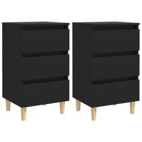 Mesitas de noche 2 uds patas madera maciza negro 40x35x69 cm de vidaXL, Mesitas de noche - Ref: Foro24-805890, Precio: 104,04...