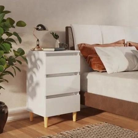 Mesita noche con patas madera maciza blanco brillo 40x35x69 cm de vidaXL, Mesitas de noche - Ref: Foro24-805899, Precio: 61,7...