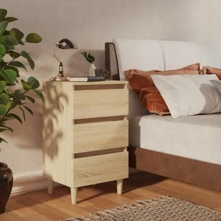 Mesita de noche patas madera maciza roble Sonoma 40x35x69 cm de vidaXL, Mesitas de noche - Ref: Foro24-805893, Precio: 61,09 ...