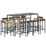Mesa y taburetes altos jardín 11 pzas madera y ratán PE negro de vidaXL, Conjuntos de jardín - Ref: Foro24-3187682, Precio: 4...