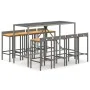 Mesa bar y taburetes jardín 9 pzas madera acacia ratán PE gris de vidaXL, Conjuntos de jardín - Ref: Foro24-3187681, Precio: ...