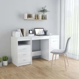 Escritorio de madera de ingeniería blanco brillo 140x50x76 cm de vidaXL, Escritorios - Ref: Foro24-3054786, Precio: 181,62 €,...
