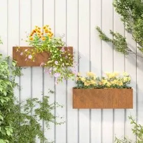 Jardineras de pared 2 uds acero corten oxidado 53x10x17 cm de vidaXL, Maceteros y jardineras - Ref: Foro24-823686, Precio: 50...