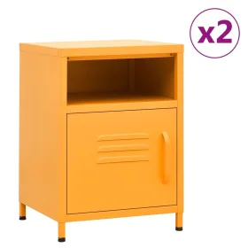 Mesitas de noche 2 uds amarillo mostaza acero 35x35x51 cm de vidaXL, Mesitas de noche - Ref: Foro24-3095216, Precio: 140,11 €...