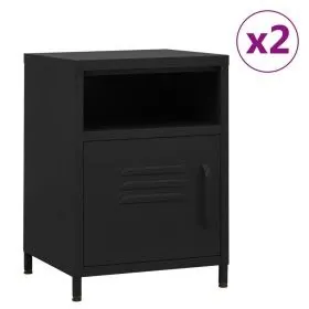 Mesitas de noche 2 uds negro acero 35x35x51 cm de vidaXL, Mesitas de noche - Ref: Foro24-3095221, Precio: 146,58 €, Descuento: %