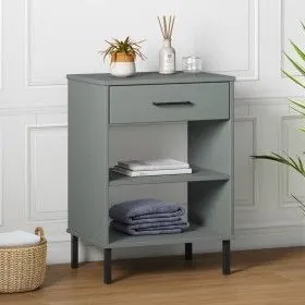 Armario consola patas de metal madera maciza pino gris OSLO de vidaXL, Mesas auxiliares - Ref: Foro24-351001, Precio: 46,88 €...