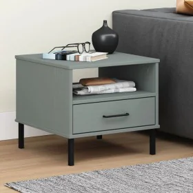 Mesita de noche con patas de metal OSLO madera maciza pino gris de vidaXL, Mesas auxiliares - Ref: Foro24-351031, Precio: 46,...