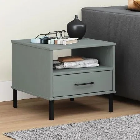 OSLO bedside table with metal legs solid gray pine wood by vidaXL, Side tables - Ref: Foro24-351031, Price: 46,62 €, Discount: %
