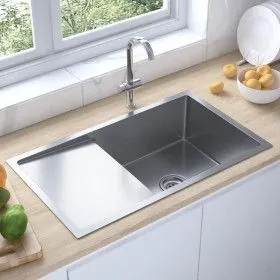 Handgefertigtes Küchenspülbecken aus Edelstahl von vidaXL, Sinkt - Ref: Foro24-51520, Preis: 155,53 €, Rabatt: %