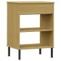 Console cabinet with metal legs made of solid brown pine wood OSLO by vidaXL, Side tables - Ref: Foro24-351000, Price: 44,52 ...