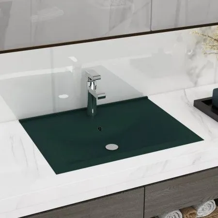Lavabo de lujo con grifo cerámica verde oscuro 60x46 cm de vidaXL, Lavabos - Ref: Foro24-147025, Precio: 95,51 €, Descuento: %