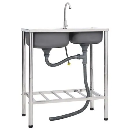 Doppelbecken-Campingspüle und Wasserhahn aus Edelstahl von vidaXL, Sinkt - Ref: Foro24-151211, Preis: 177,98 €, Rabatt: %