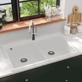 Einbauspüle aus cremeweißem Granit mit zwei Becken von vidaXL, Sinkt - Ref: Foro24-141677, Preis: 339,68 €, Rabatt: %