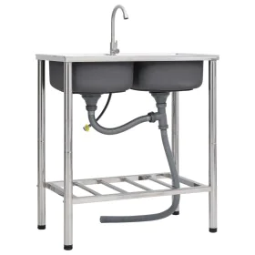 Fregadero de camping doble seno y grifo acero inoxidable de vidaXL, Fregaderos - Ref: Foro24-151212, Precio: 198,06 €, Descue...