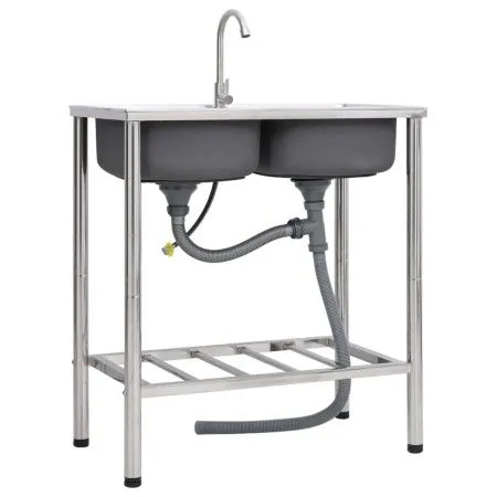 Double sink camping and stainless steel faucet by vidaXL, Sinks - Ref: Foro24-151212, Price: 198,06 €, Discount: %