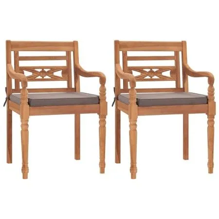 Sillas Batavia 2 uds madera maciza teca con cojines gris oscuro de vidaXL, Sillas de jardín - Ref: Foro24-316029, Precio: 247...
