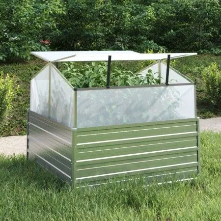 Arriate con invernadero plateado 100x100x85 cm de vidaXL, Maceteros y jardineras - Ref: Foro24-316882, Precio: 100,21 €, Desc...