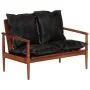 2-Sitzer-Sofa aus massivem Akazienholz und schwarzem Echtleder von vidaXL, Sofas - Ref: Foro24-340924, Preis: 317,00 €, Rabat...