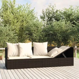 Sofá tumbona de jardín con cojines ratán sintético marrón de vidaXL, Tumbonas - Ref: Foro24-319563, Precio: 220,22 €, Descuen...