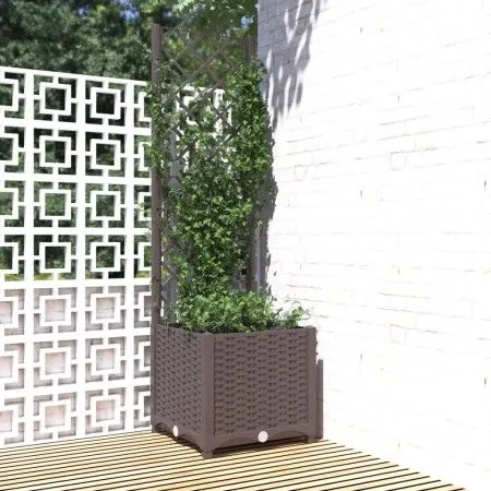 Jardinera con enrejado PP marrón 40x40x136 cm de vidaXL, Maceteros y jardineras - Ref: Foro24-318259, Precio: 61,42 €, Descue...