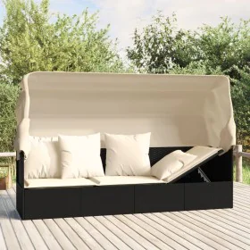 Garden lounger sofa with awning and black synthetic rattan cushions by vidaXL, Loungers - Ref: Foro24-319566, Price: 241,15 €...