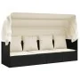 Sofá tumbona de jardín con toldo cojines ratán sintético negro de vidaXL, Tumbonas - Ref: Foro24-319566, Precio: 241,15 €, De...