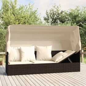 Sofá tumbona de jardín con toldo cojines ratán sintético marrón de vidaXL, Tumbonas - Ref: Foro24-319567, Precio: 255,72 €, D...