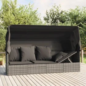 Sofá tumbona de jardín con toldo cojines ratán sintético gris de vidaXL, Tumbonas - Ref: Foro24-319568, Precio: 258,79 €, Des...