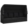 Gartenliegesofa mit Markise und schwarzen synthetischen Rattankissen von vidaXL, Liegen - Ref: Foro24-319569, Preis: 247,81 €...