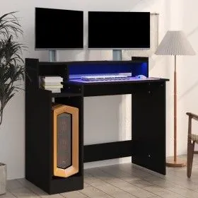 Escritorio con luz LED madera contrachapada negro 97x45x90 cm de vidaXL, Escritorios - Ref: Foro24-805553, Precio: 73,77 €, D...
