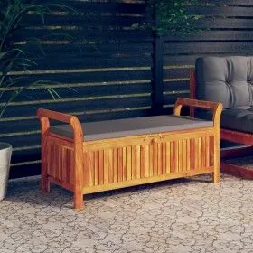 Banco almacenaje jardín con cojín madera maciza de acacia 126cm de vidaXL, Bancos de jardín - Ref: Foro24-319717, Precio: 157...