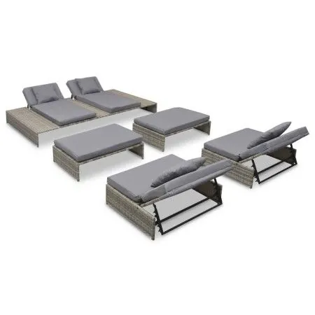 Set de muebles de jardín 5 pzas y cojines ratán sintético gris de vidaXL, Conjuntos de jardín - Ref: Foro24-42889, Precio: 92...