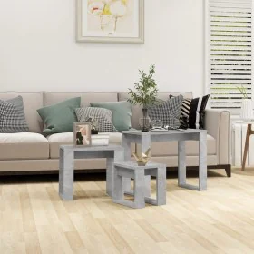 Mesas apilables 3 piezas madera contrachapada gris hormigón de vidaXL, Mesas auxiliares - Ref: Foro24-808607, Precio: 43,41 €...