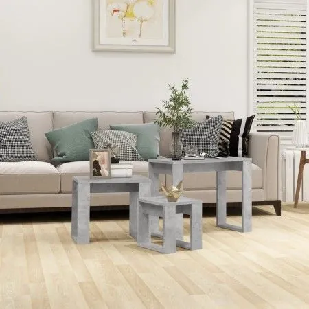 Mesas apilables 3 piezas madera contrachapada gris hormigón de vidaXL, Mesas auxiliares - Ref: Foro24-808607, Precio: 43,41 €...